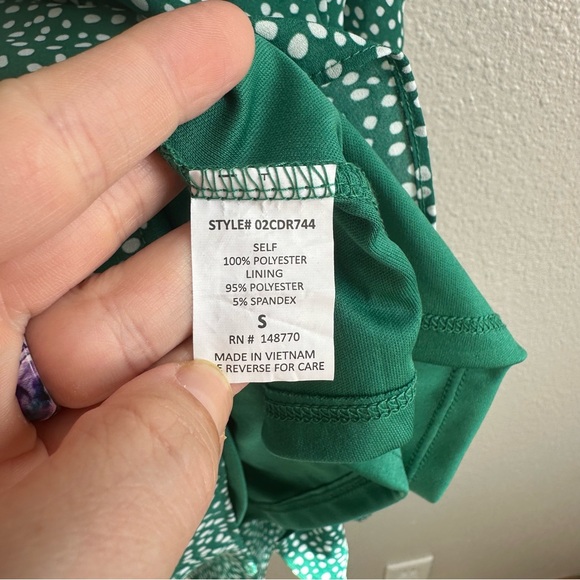 Sienna Sky Green White Polka Dot Vneck Faux Wrap Dress Dress Women’s Size Small - Picture 10 of 13